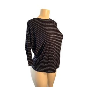 Women M Stop Striped Metallic Silver Black Long Sleeved Blouse Shirt Top